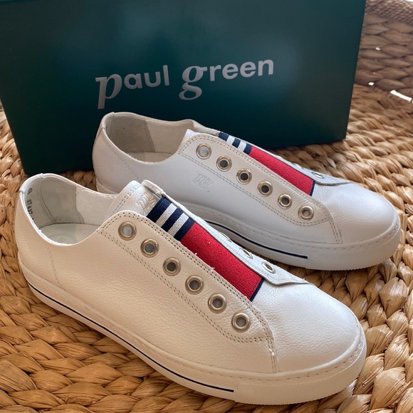 Paul Green Shoes - Paul Green Abby Sneakers White Leather  Red White & Blue Accent SIZE 9 NIB
